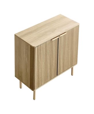 31.5 Inch Fluted Coffee Bar Cabinet with Two Barn Doors and Adjustable Shelving