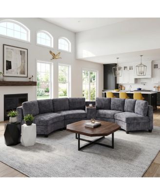 4-Seater Curved Modular Sectional Sofa with Storage Console and Wireless Charging