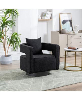 Modern Swivel Accent Open Back Boucle Chair with Base