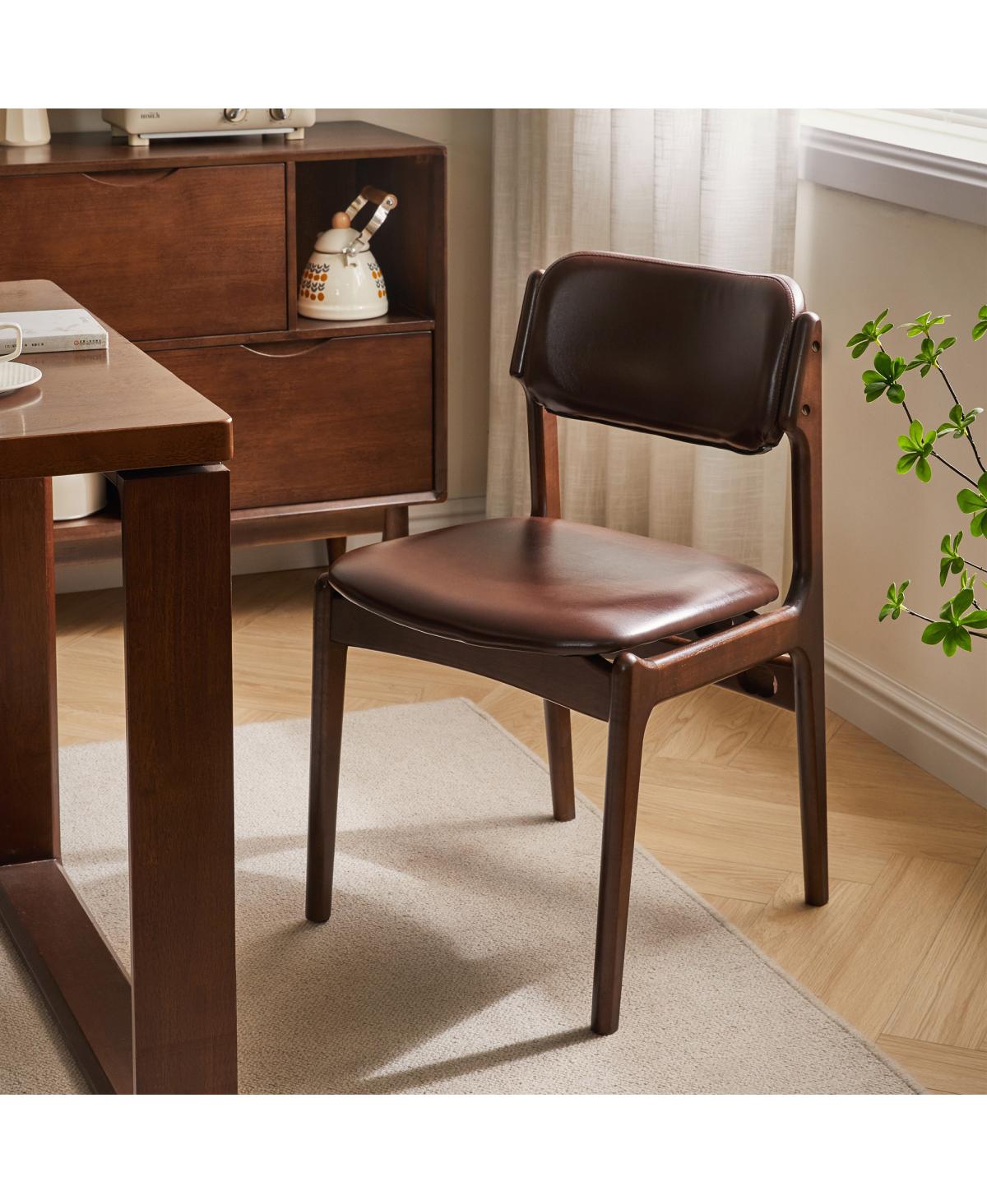 Streamdale Furniture Solid Wood Pu Leather Dining Chairs - Walnut