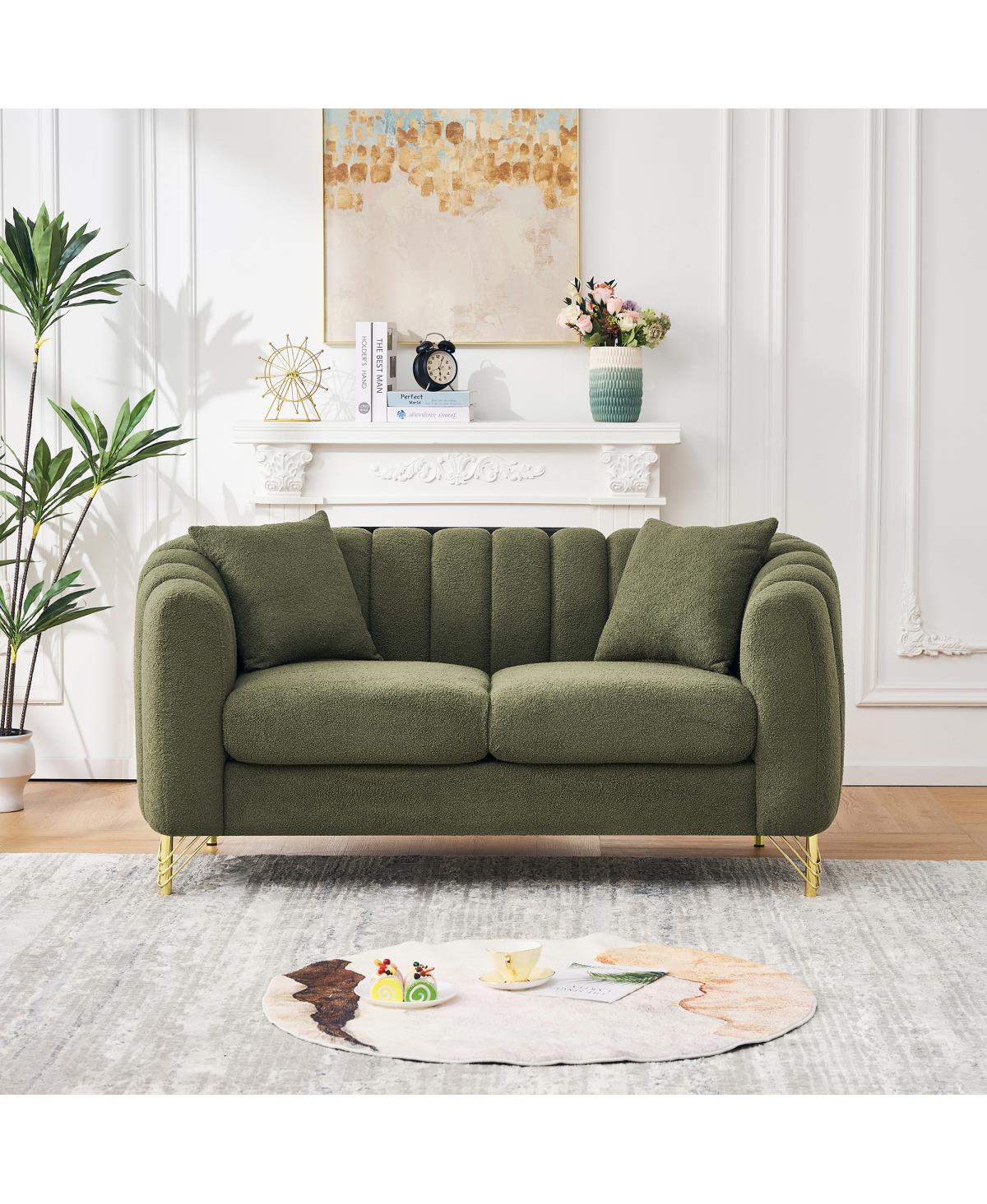 Streamdale Furniture 61" Tufted Teddy Loveseat with Gold Legs (Green