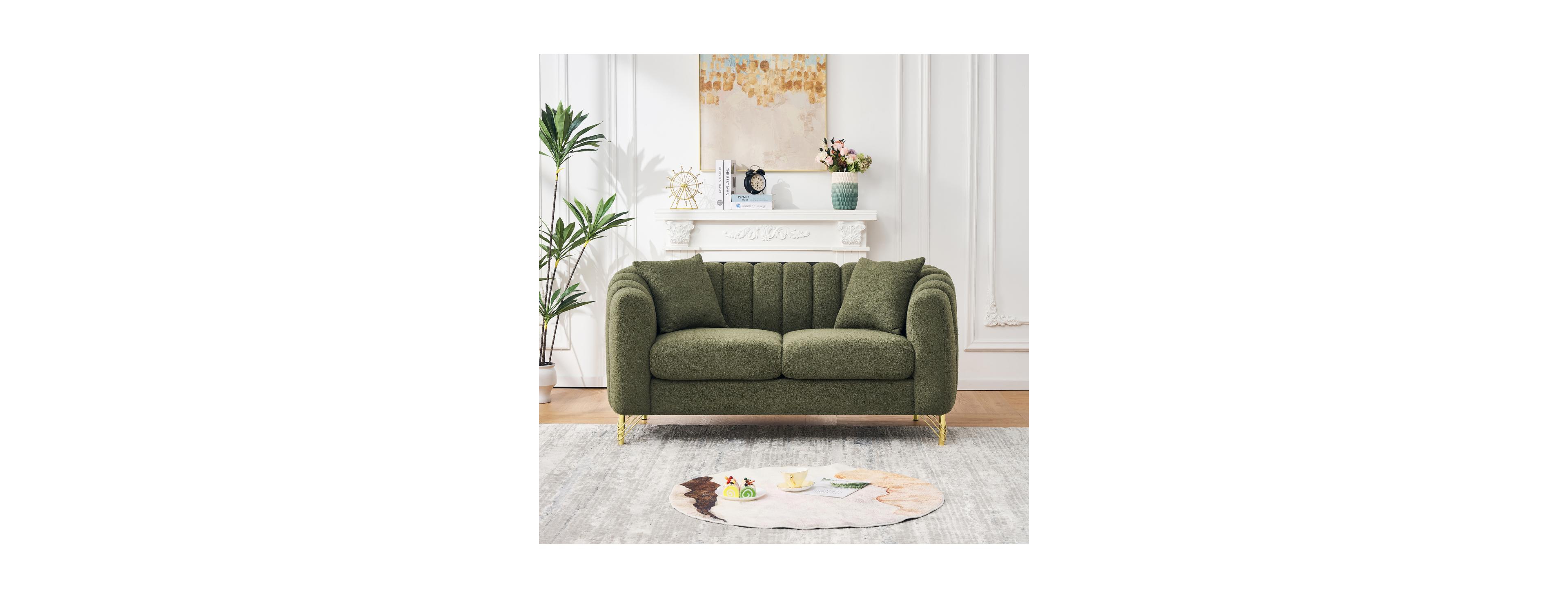 Streamdale Furniture 61" Tufted Teddy Loveseat with Gold Legs (Green