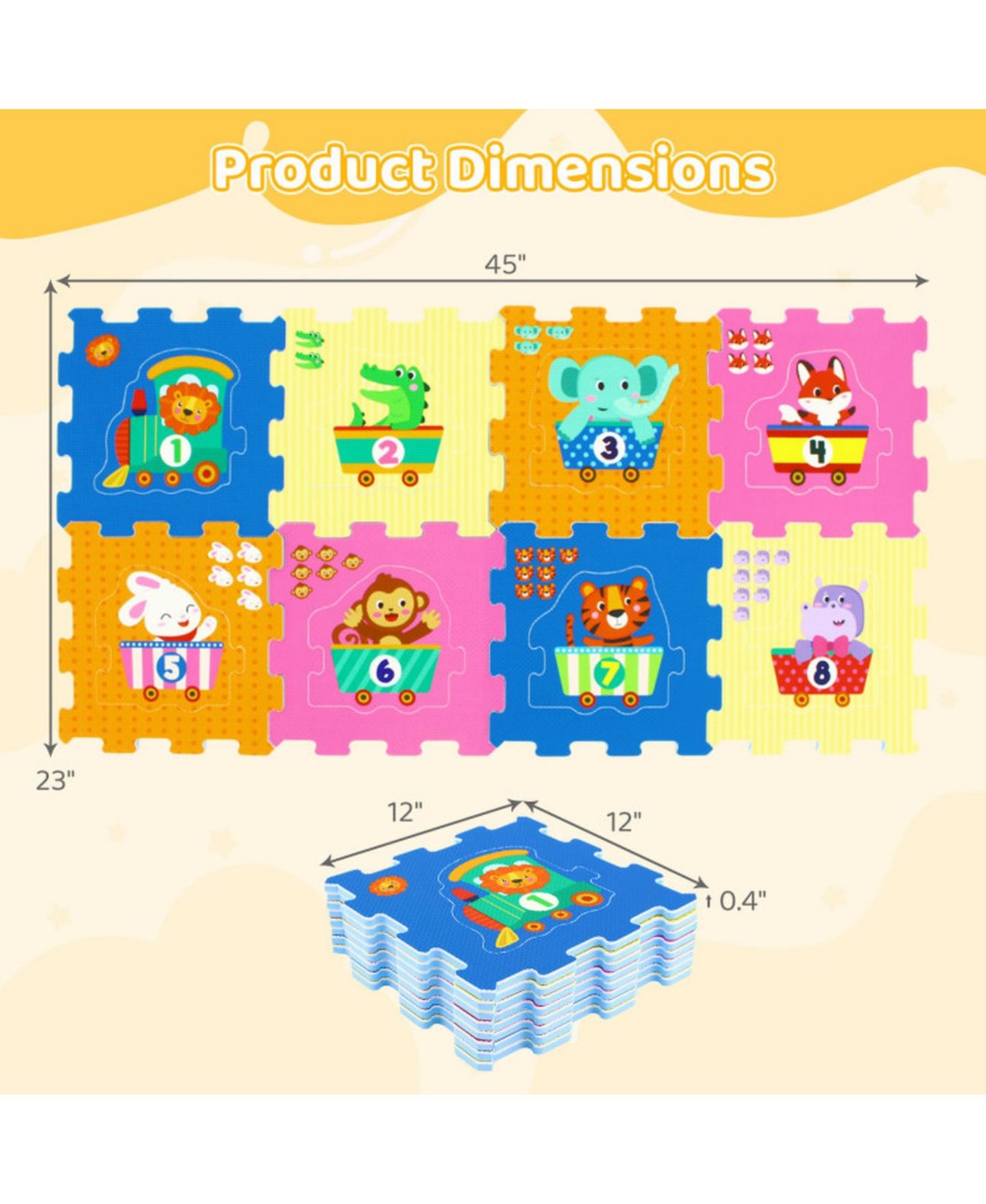 Детские игрушки HONGGE 8-Piece Interlocking Foam Puzzle Tiles with Animals, Ages 10 Months+, цвет: Оранжевый — фото 2