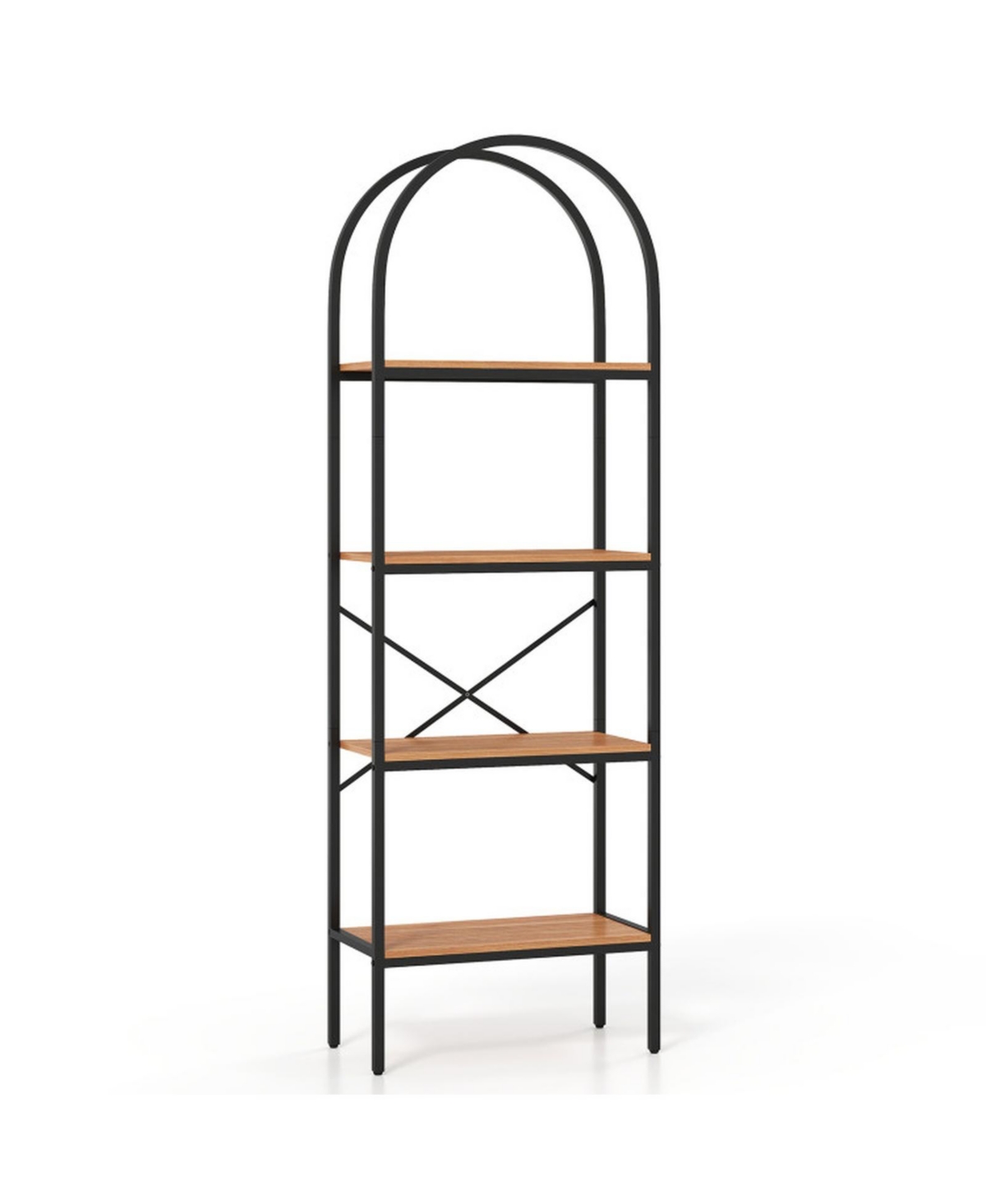 Gouun 71 Inch Tall Arched Bookcase 4-Tier with Metal Frame for Home Office - Brown