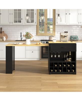 Extendable Rolling Bar Table with Power Outlet and Storage