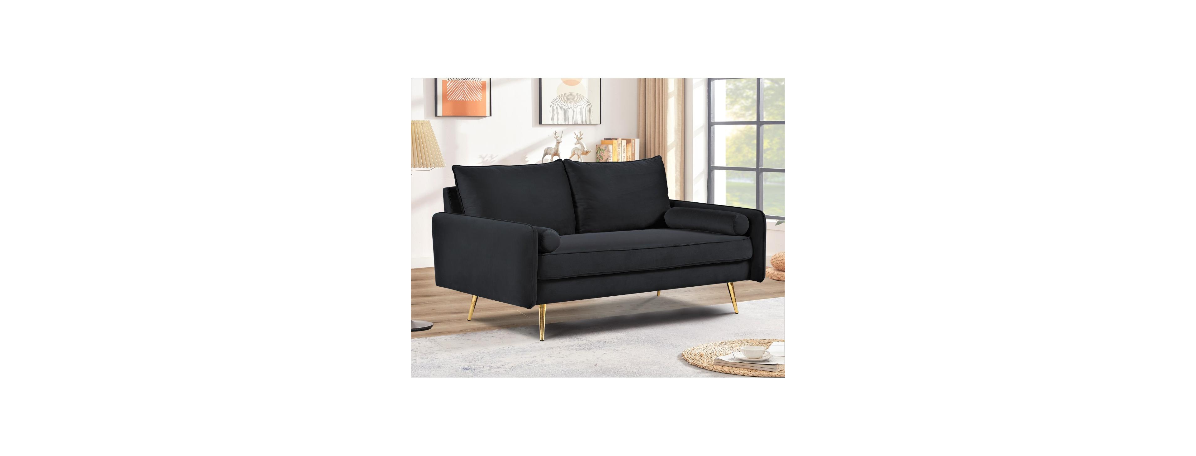 Streamdale Furniture Modern Velvet 2-Seater Loveseat with Gold Legs