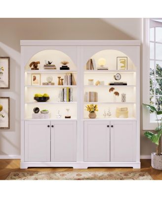 Tall LED Bookshelf Suite with Doors and Adjustable Shelves