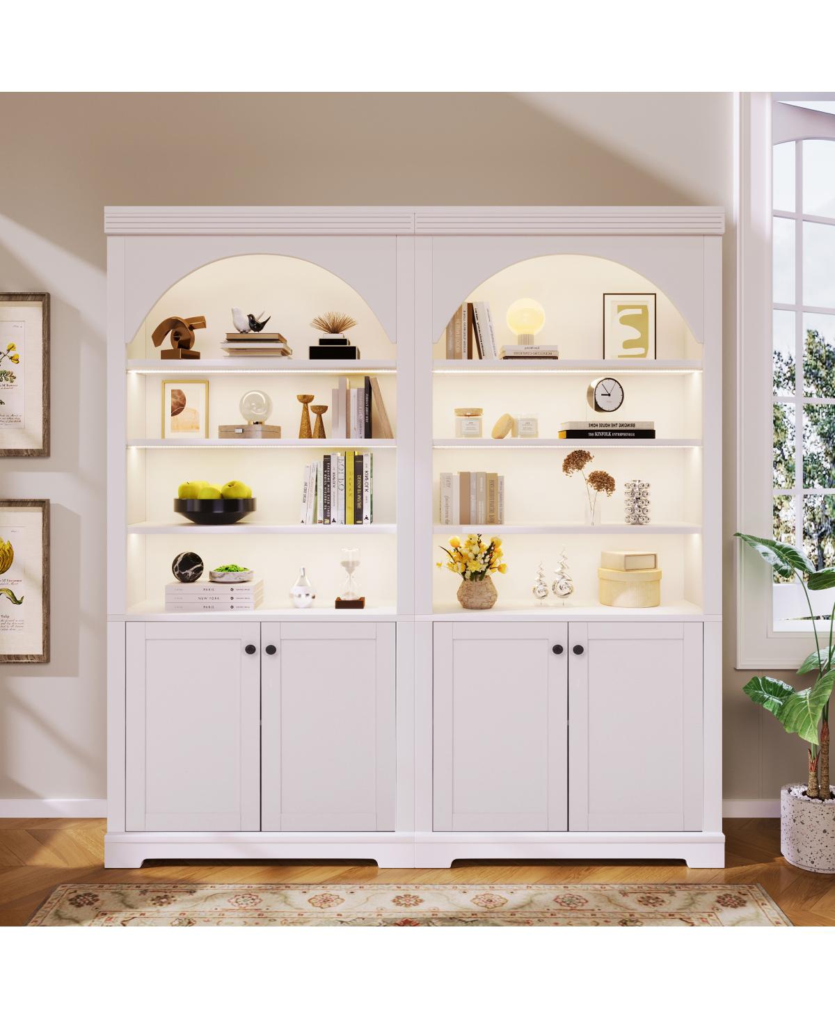 Streamdale Furniture Tall Led Bookshelf Suite with Doors and Adjustable Shelves - White