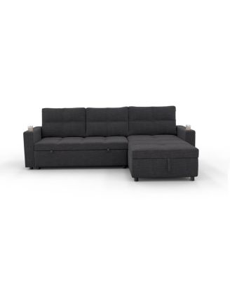 Convertible L-Shape Sleeper Sofa with USB, Cup Holders and Storage