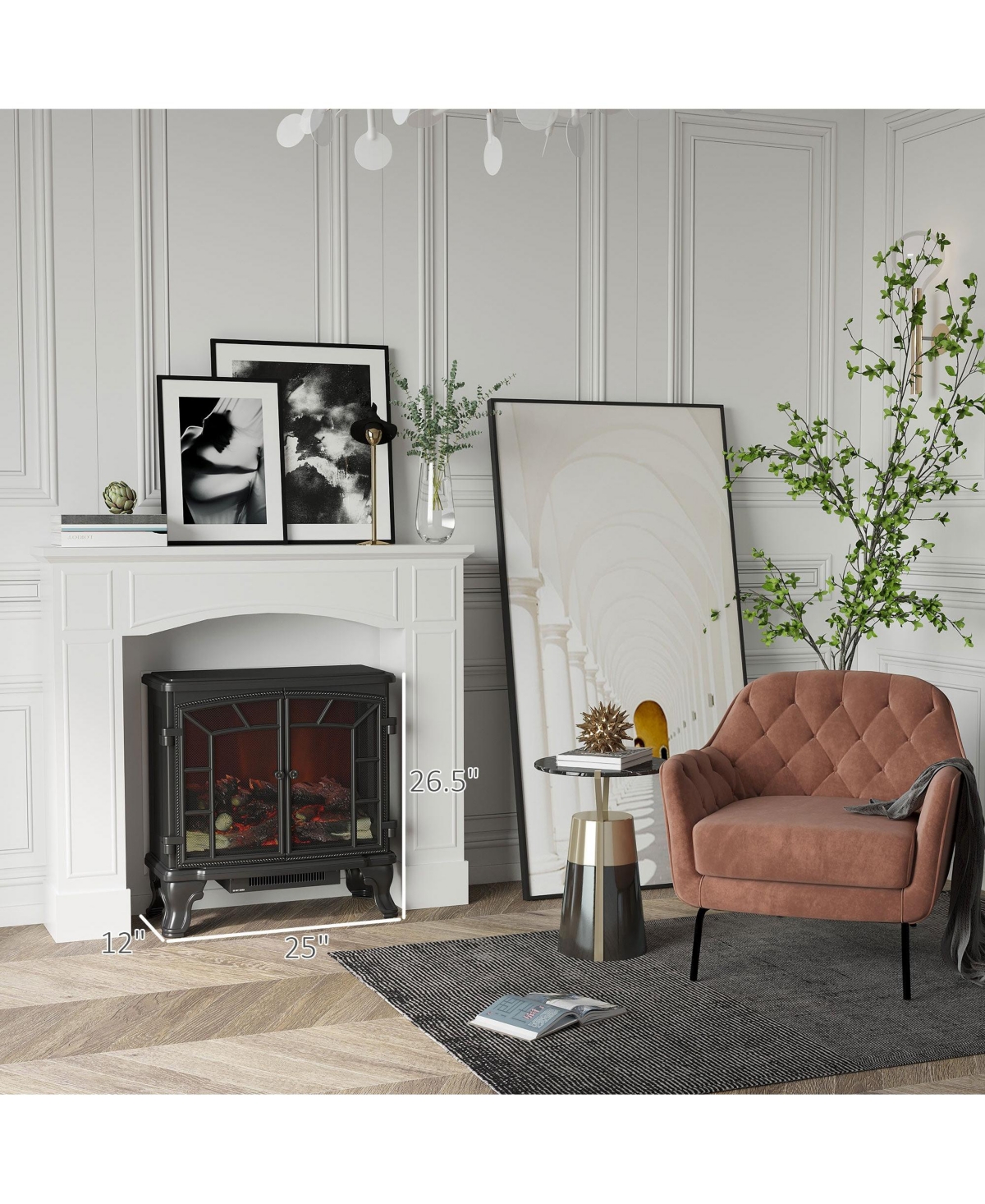 Mondawe 45.25" W Modern Fireplace Mantel Surround with Decorative Pattern