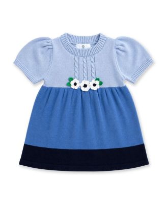 Baby Girls' Short Puff-Sleeve Cable-Knit Crochet-Flower Sweater Dress