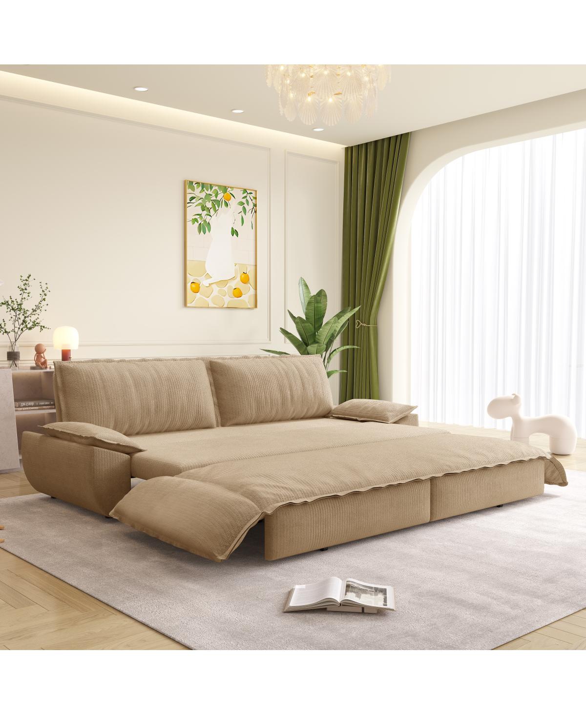 Streamdale Furniture 73.2" Queen 3-in-1 Corduroy Pull-Out Sleeper Sofa Bed - Camel