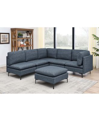 Linen Upholstered Modular Sectional with Metal Legs