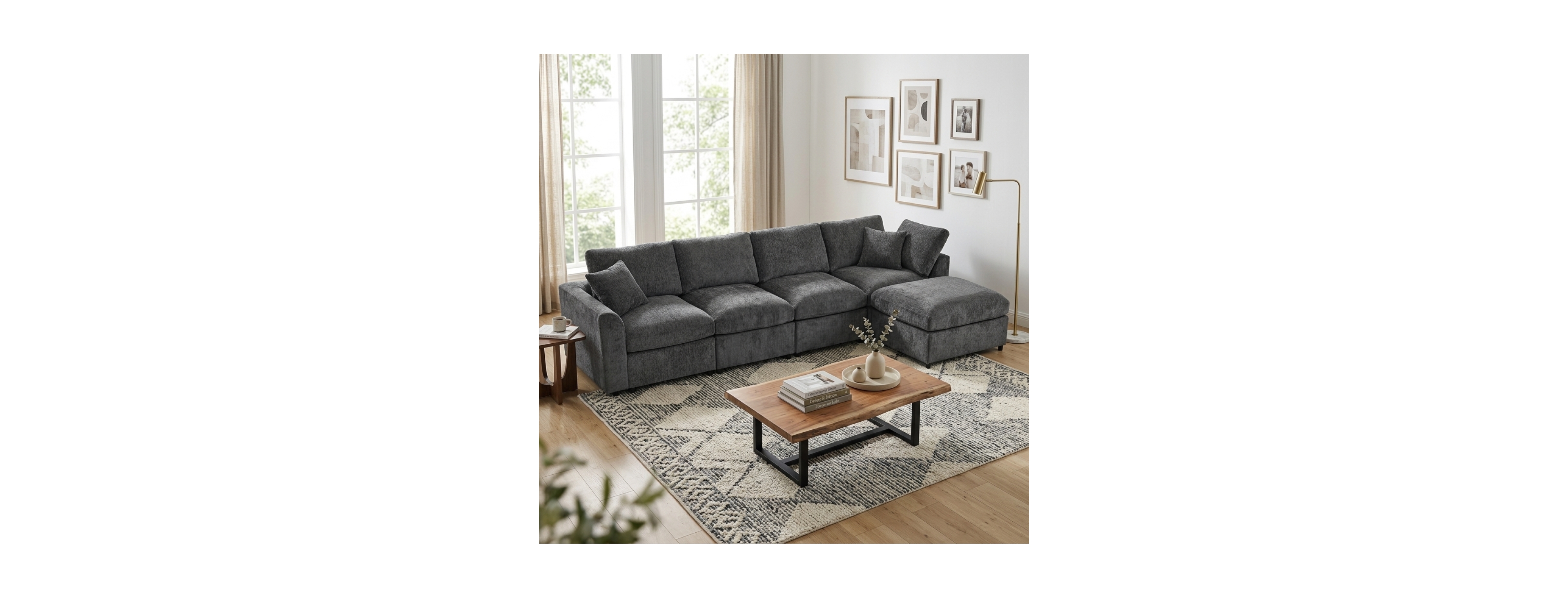 Streamdale Furniture 130.3" Modular 4-Seater Chenille Sectional Sofa with Ottoman