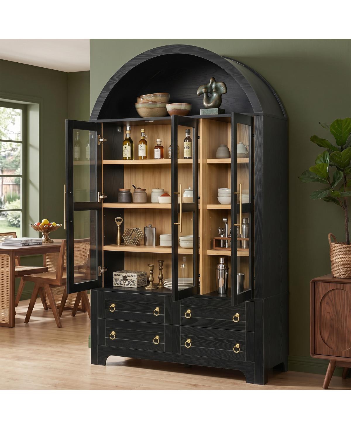 Streamdale Furniture Arched Kitchen Pantry 72.8 Inch Glass Doors 4 Drawers Storage Cabinet - Black