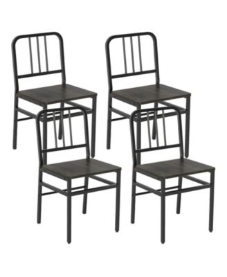 Set of 4 Slatted Back Dining Chairs with Metal Frame