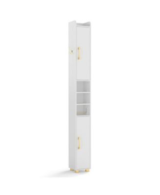 Narrow Bathroom Storage Cabinet with Open Shelves and Paper Holder