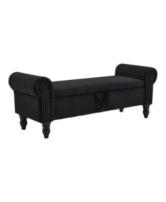 55'' Corduroy and Solid Wood Upholstered Storage Bench With Flip Top