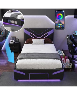 Twin Upholstered LED Gaming Bed with Storage and 2 Drawers