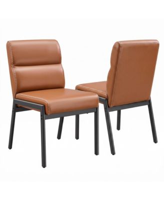 Set of 2 PU Leather Upholstered Side Pocket Retro Dining Chairs