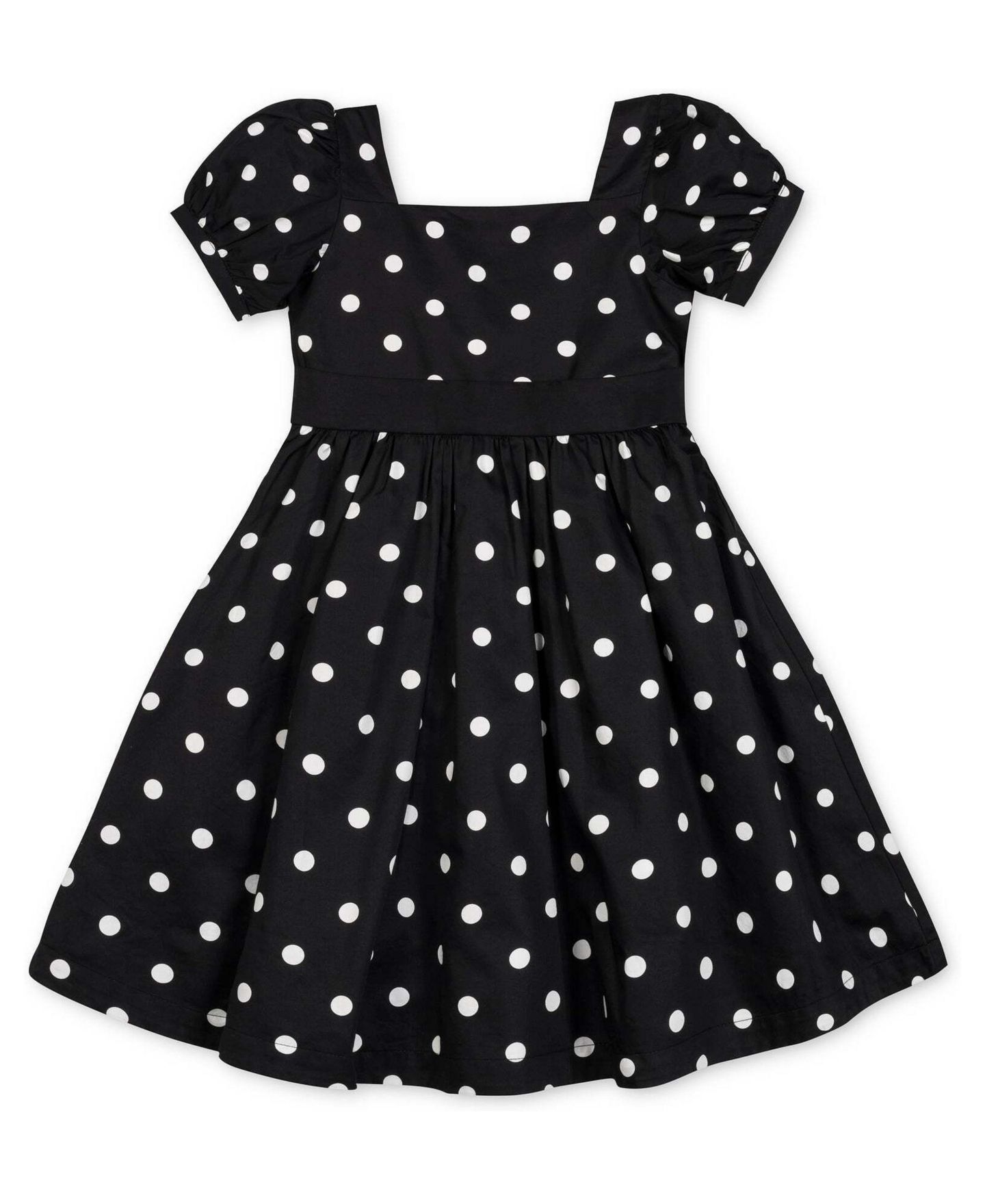 Платье Hope & Henry Puff-Sleeve Party Dress для девочек, цвет: Чёрный в горошек — фото 1