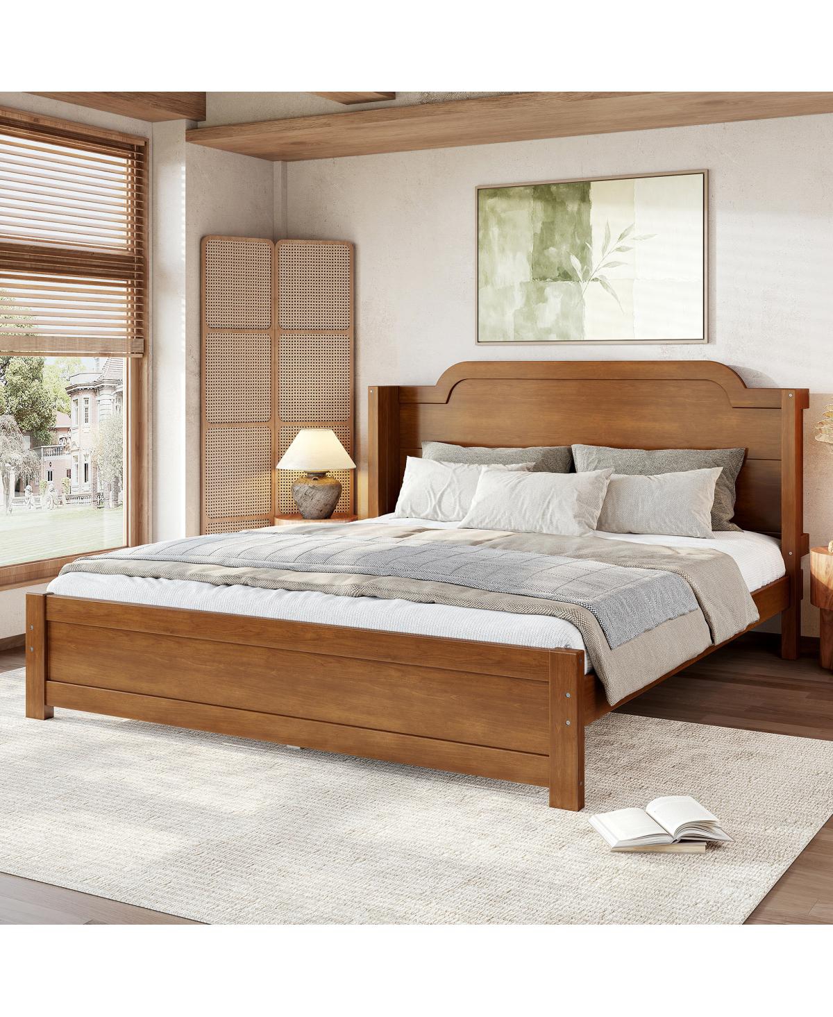 Streamdale Furniture Queen Solid Wood Platform Bed with Headboard