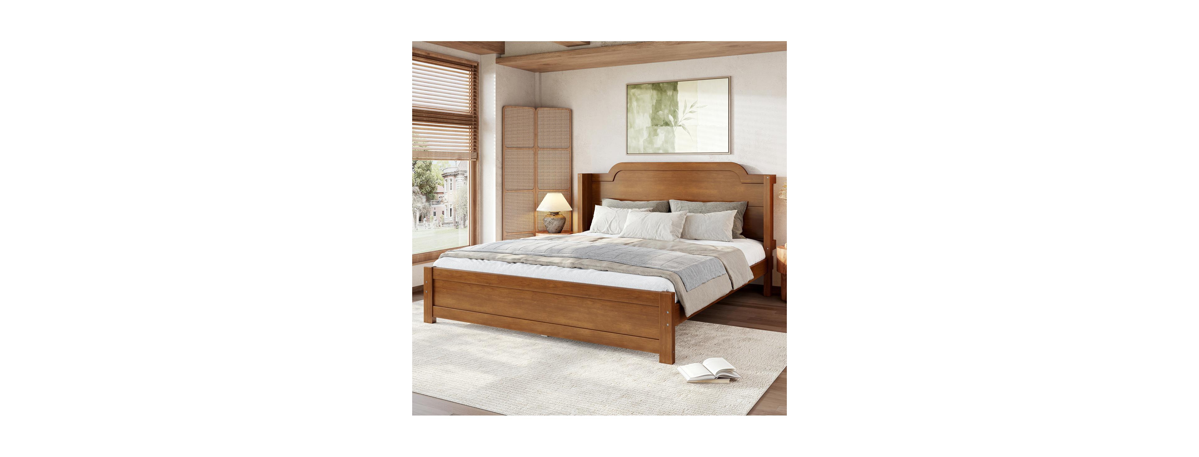 Streamdale Furniture Queen Solid Wood Platform Bed with Headboard