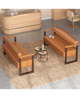 2-Piece Mid-Century Modern PU Leather Waiting Room Bench Set