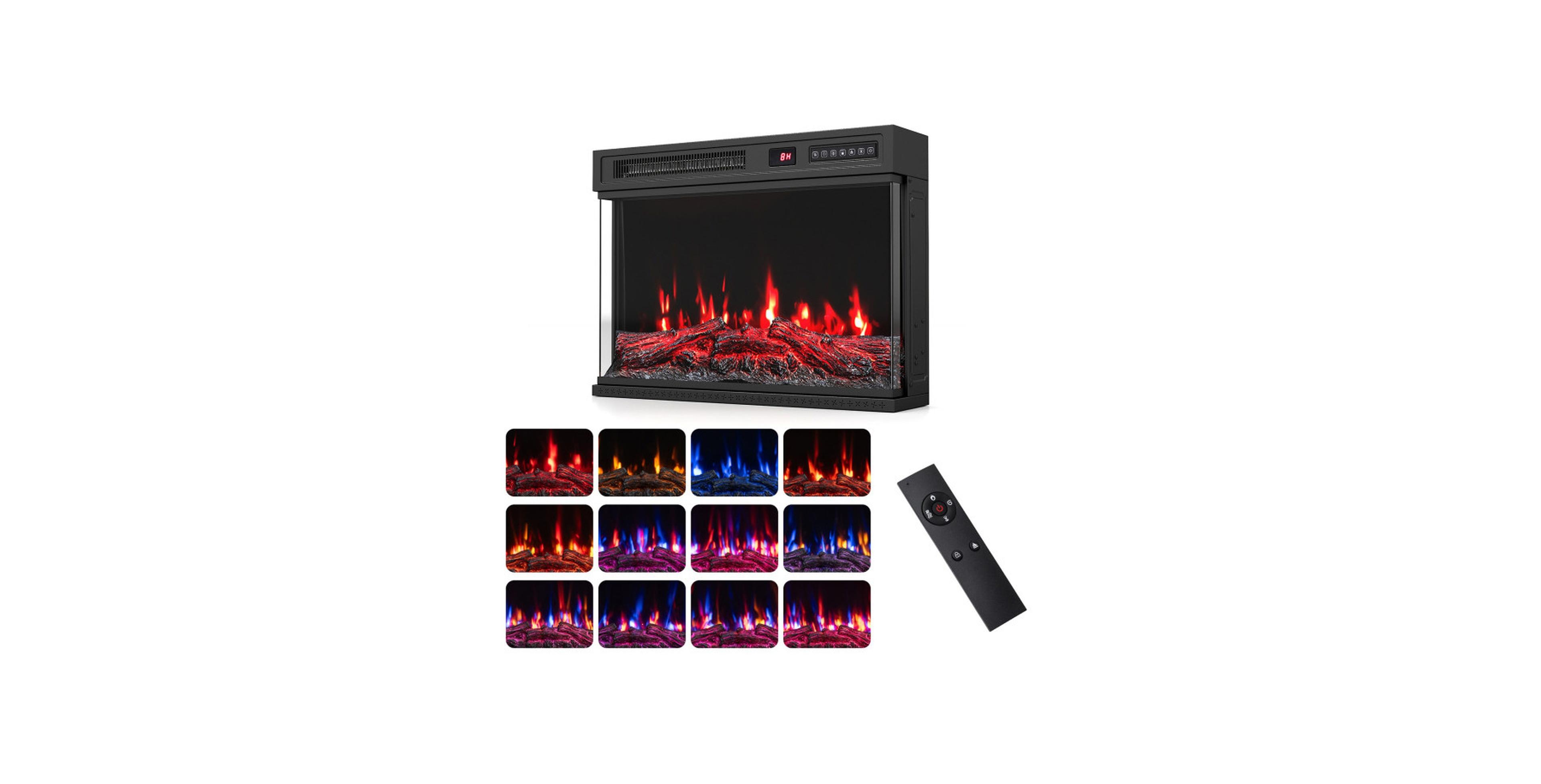 Gouun 24 Inch 3-Sided Built-In Electric Fireplace Insert with 12 Flame Colors