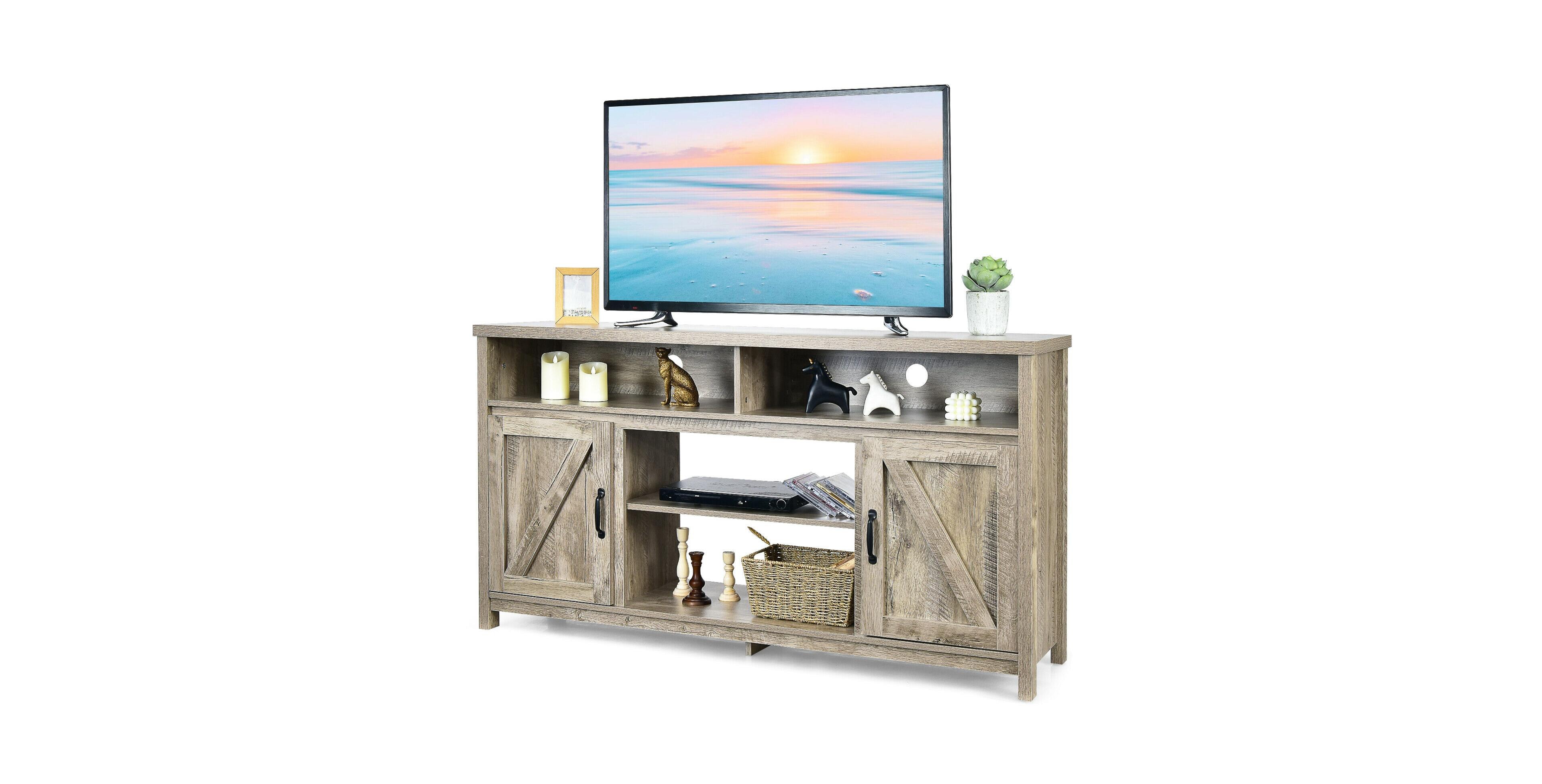 Mecale 59 Inch Tv Stand Media Center Console Cabinet with Barn Door for Tv's 65 Inch