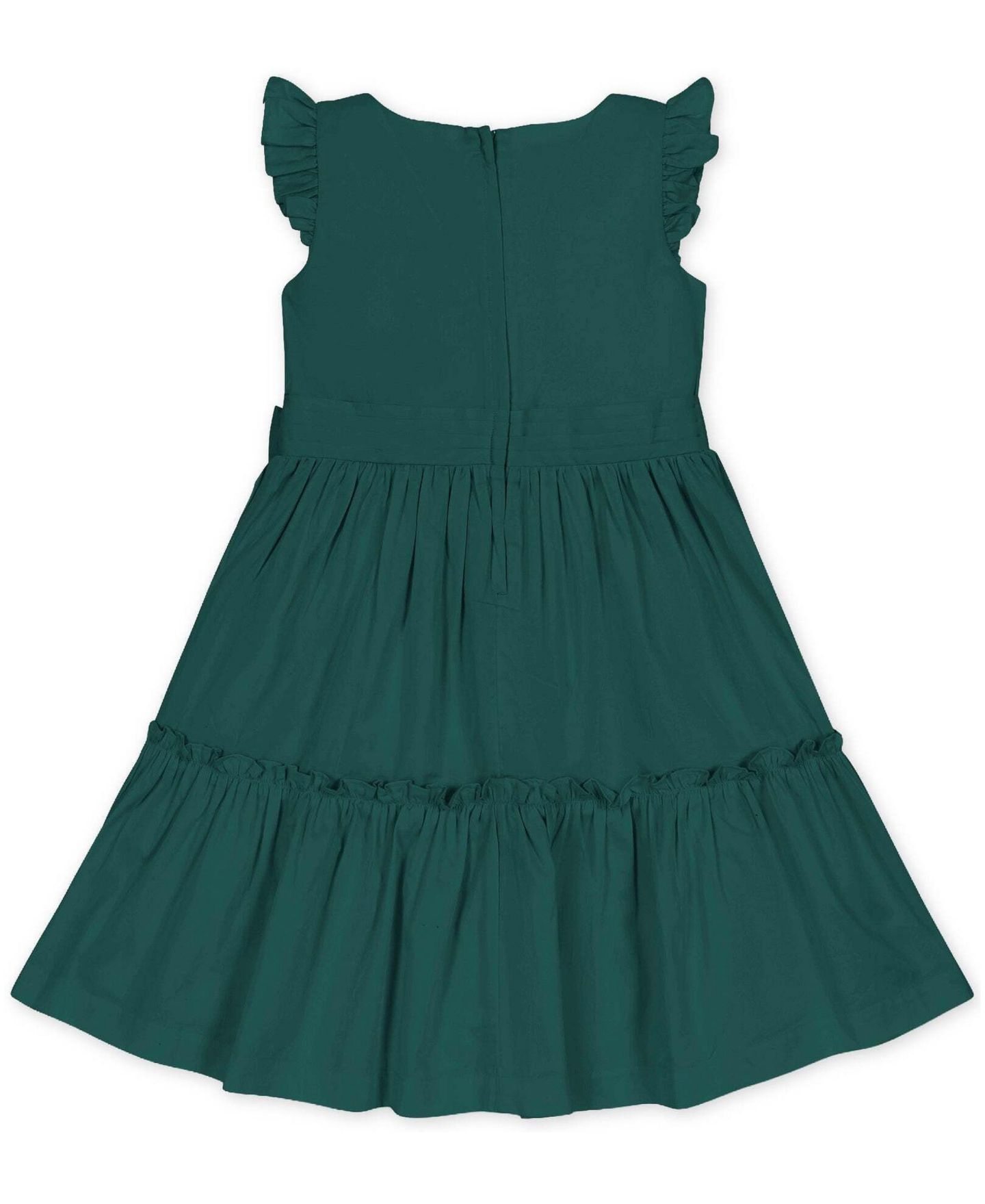 Платье Hope & Henry Flutter-Sleeve Tiered Sateen Dress для девочек, цвет: Глубокий зелёный — фото 2