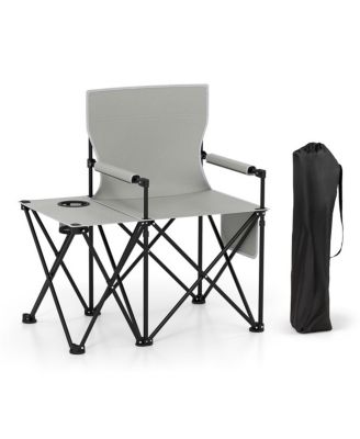 Oversized Foldable Camping Chair with Side Table and Cup Holder, 330 LBS Capacity for Outdoor Use