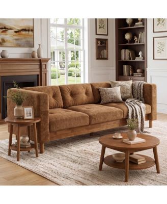 78" Modern Chenille 3-Seater Sofa with Tufted Back and Wood Legs