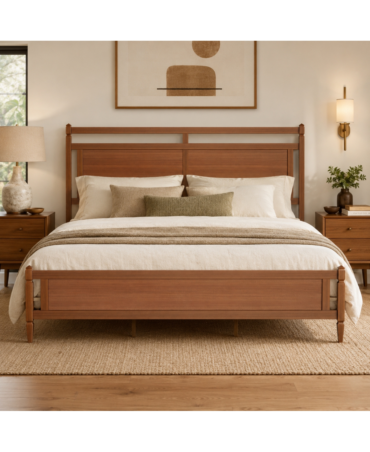 Streamdale Furniture Mid-Century Modern King Wooden Platform Bed Frame - Walnut