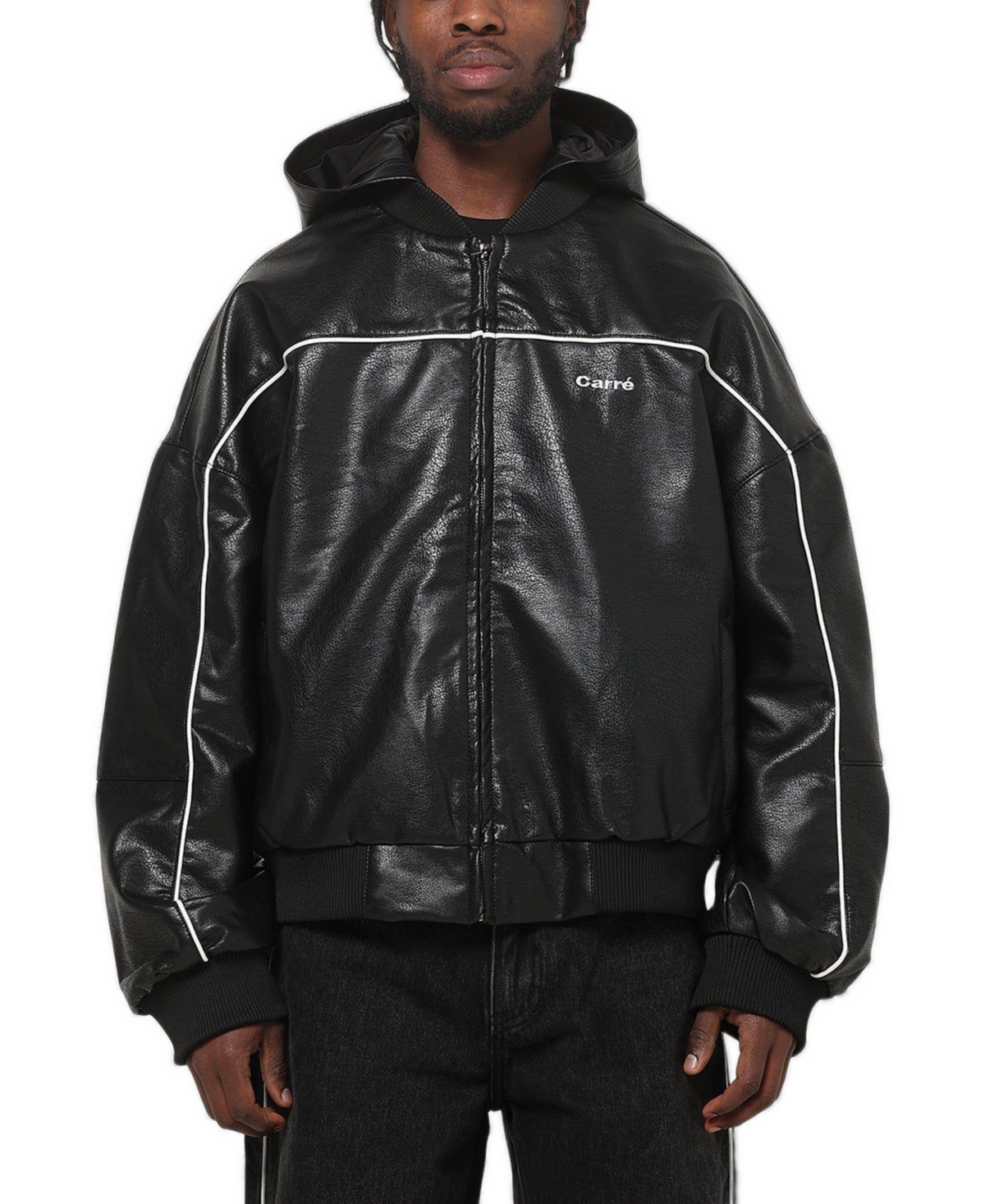 Carre Men's Velocity Faux Leather Bomber Jacket - Black
