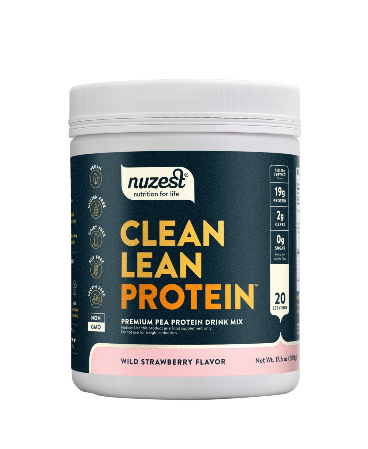 Nuzest Clean Lean Protein Pea Protein Powder, Wild Strawberry, 20 Servings with 19g Protein, 1.1lb