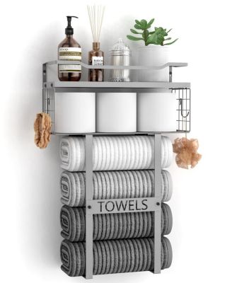 Wood Wall Mounted Towel Rack Bathroom Hardware Storage Organizer