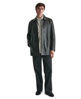 Men's Leather Button-Front Car Coat