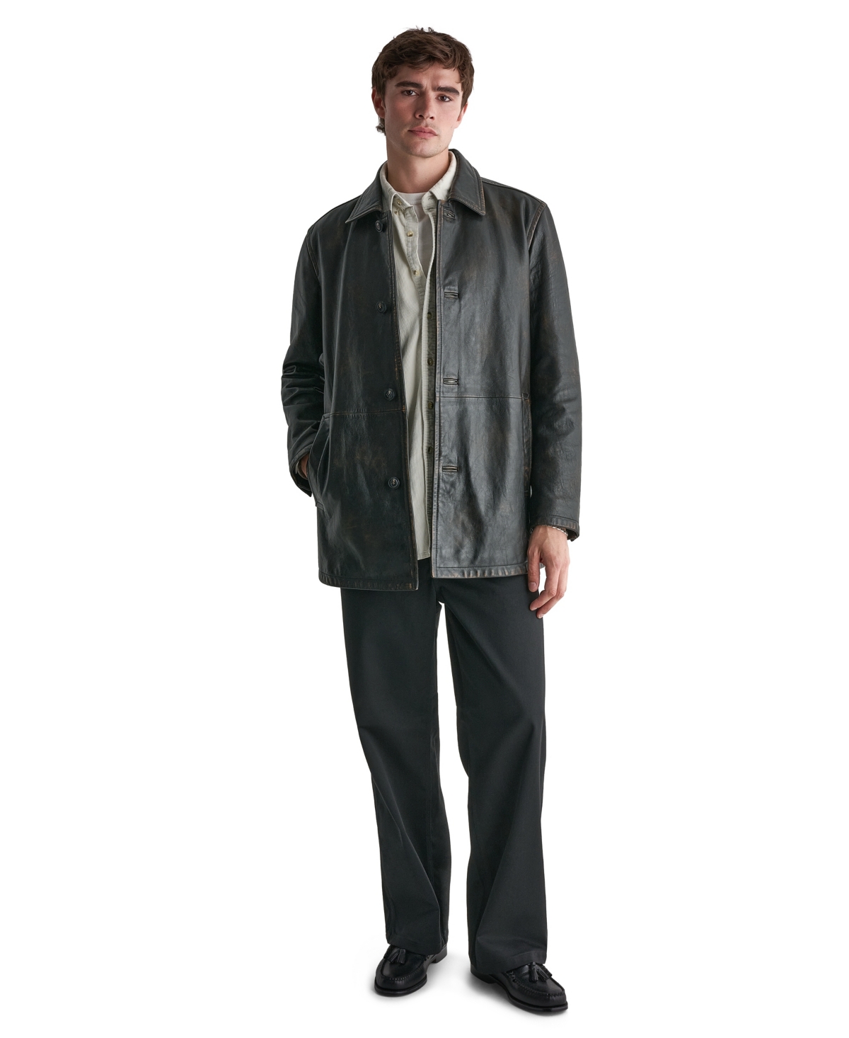 Wilson's Leather Men's Leather Button-Front Car Coat - Black