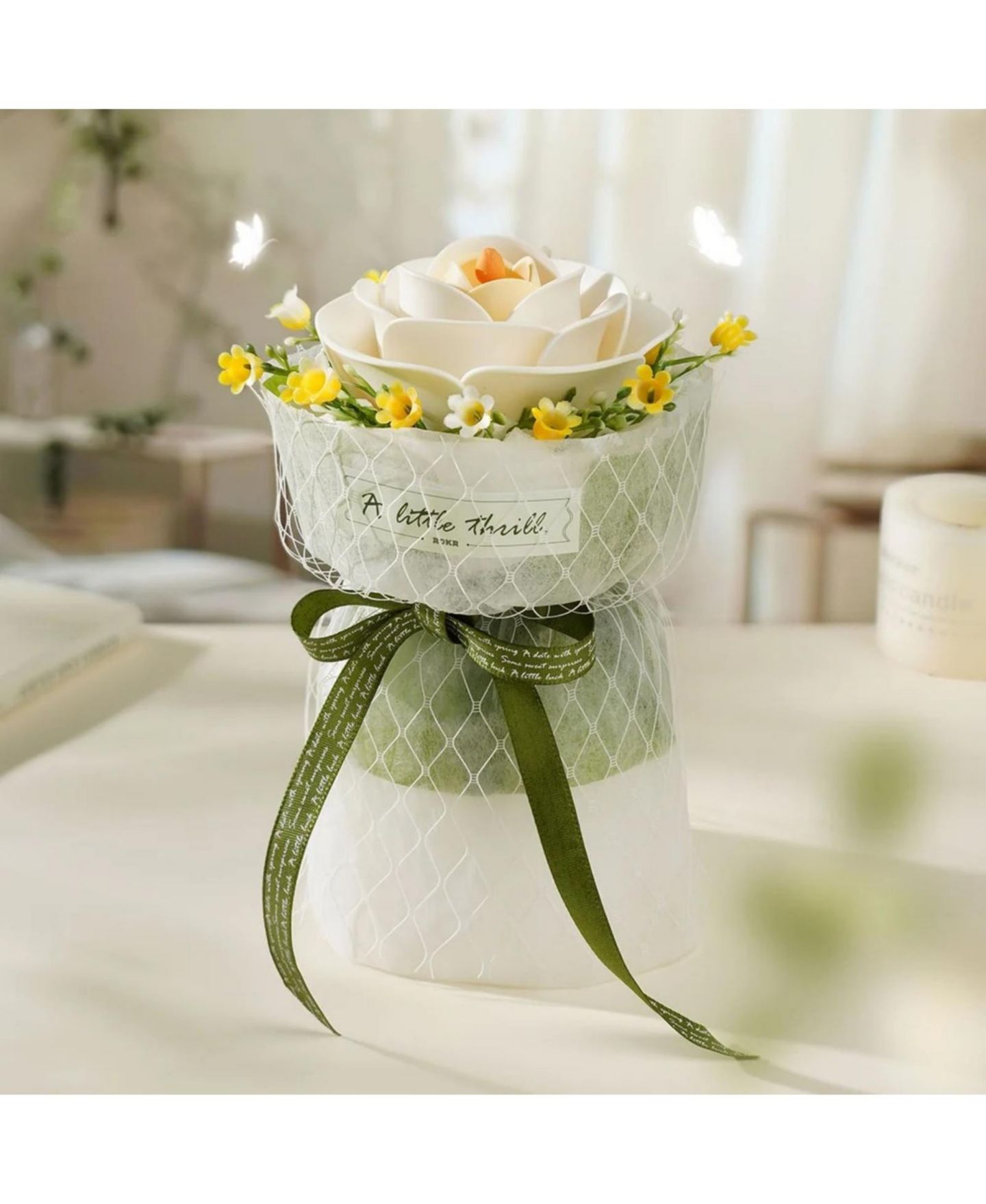 Детские конструкторы Robotime Rose DIY Bouquet Camellia 3D Puzzle Flower Model Kit Plastic Building Set Handmade Floral Decor Craft Gift, цвет: Зелёный — фото 4