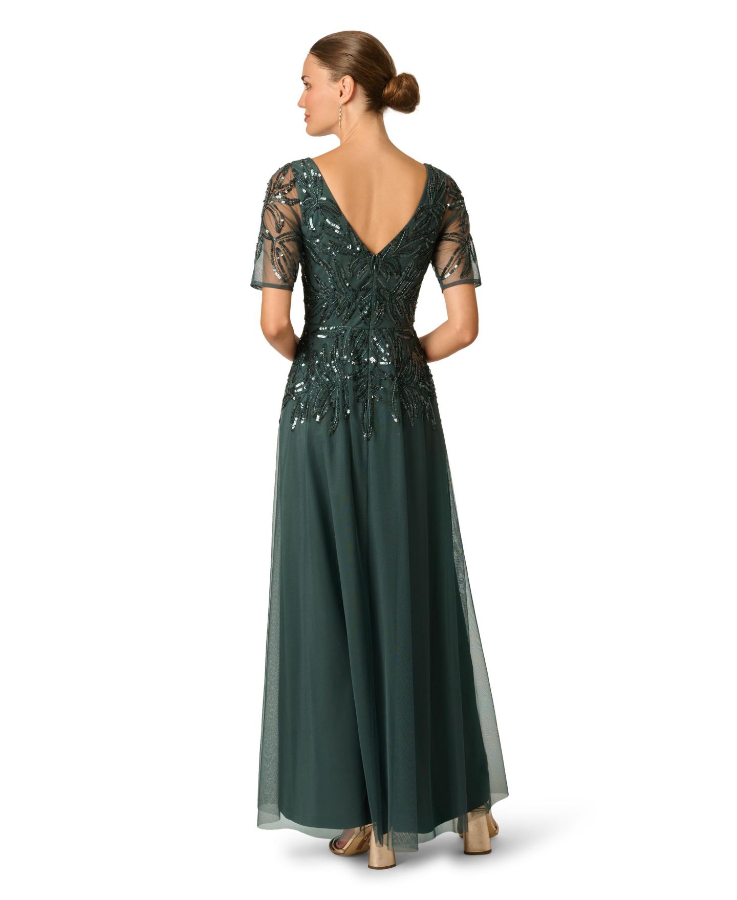 Женские платья Adrianna Papell Embellished Mesh V-Neck Gown, цвет: Светлый тёмно-синий — фото 8