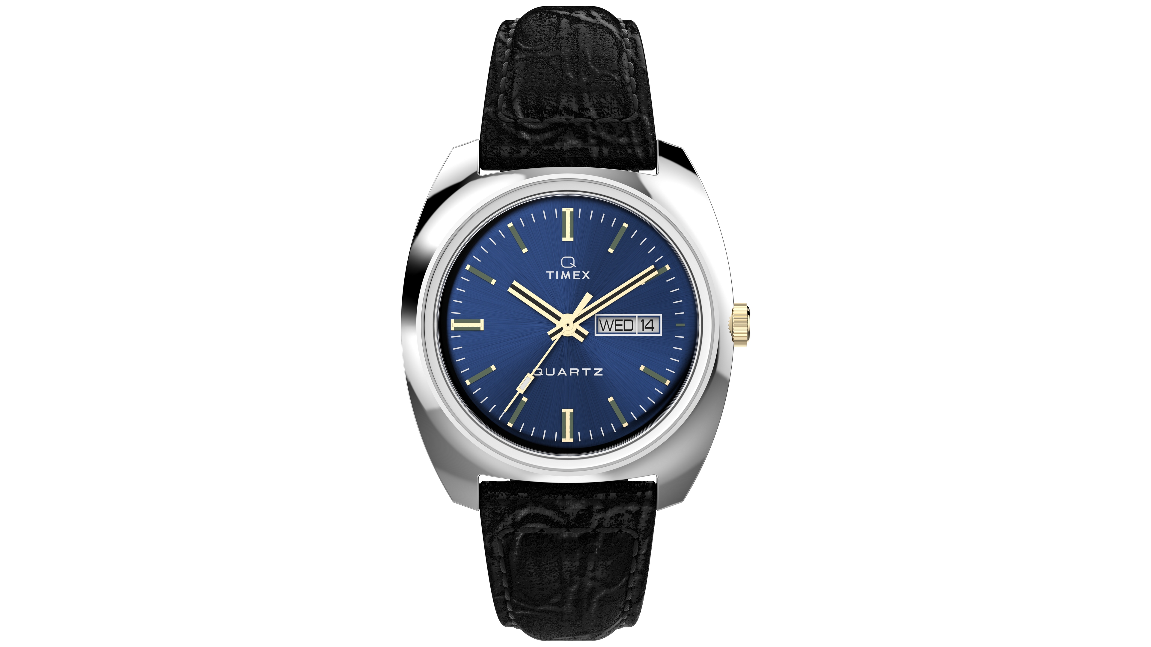 Timex Men's Quartz Analog Q Timex Black Leather Watch 38mm