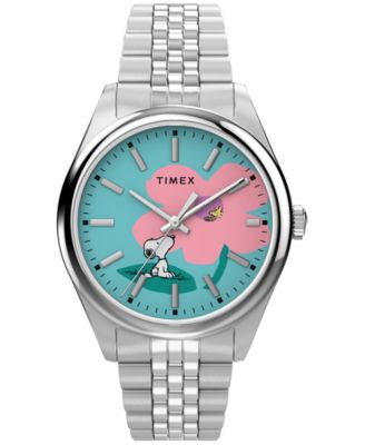 Women's Snoopy Peanuts Quartz Analog Silver-Tone Stainless Steel Watch 36mm