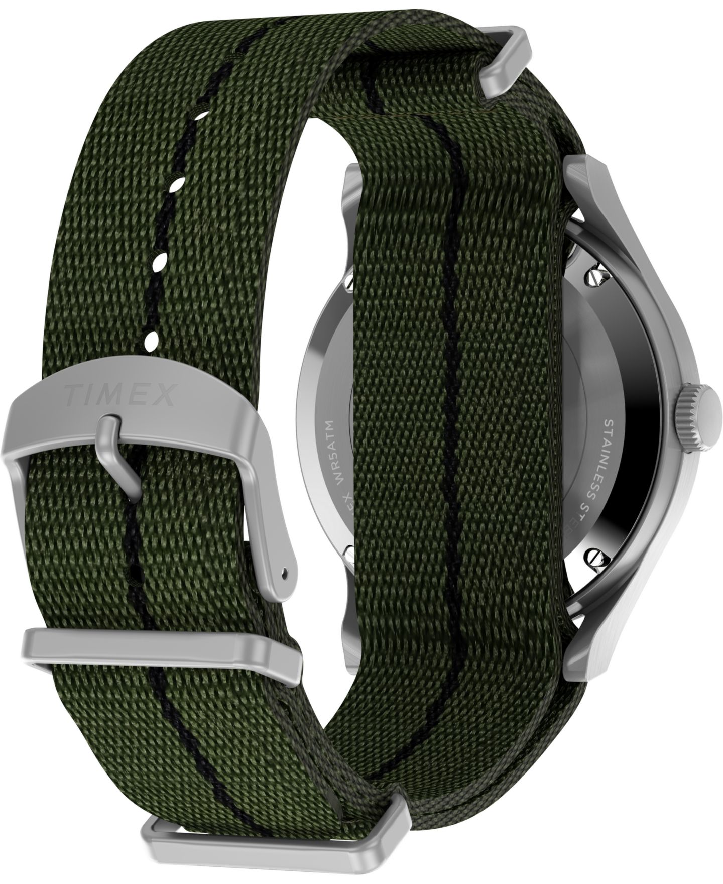 Мужские часы Timex Automatic Green Fabric Round Silver-Tone Stainless Steel 40mm — фото 7