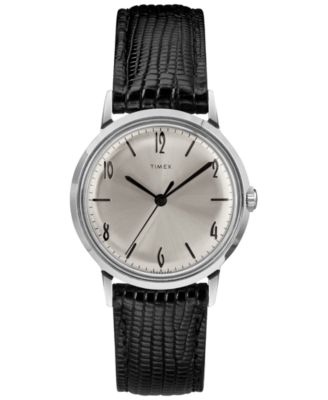 Men's Marlin Mechanical Handwind Black Leather Watch 34mm