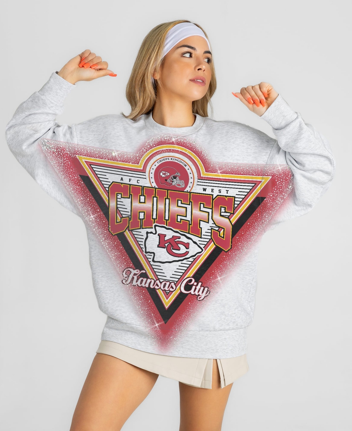 Gameday Couture Women's Heather Gray Kansas City Chiefs Chasing Victory Rhinestone Spray Oversized Fleece Sweatshirt - Heather Gray