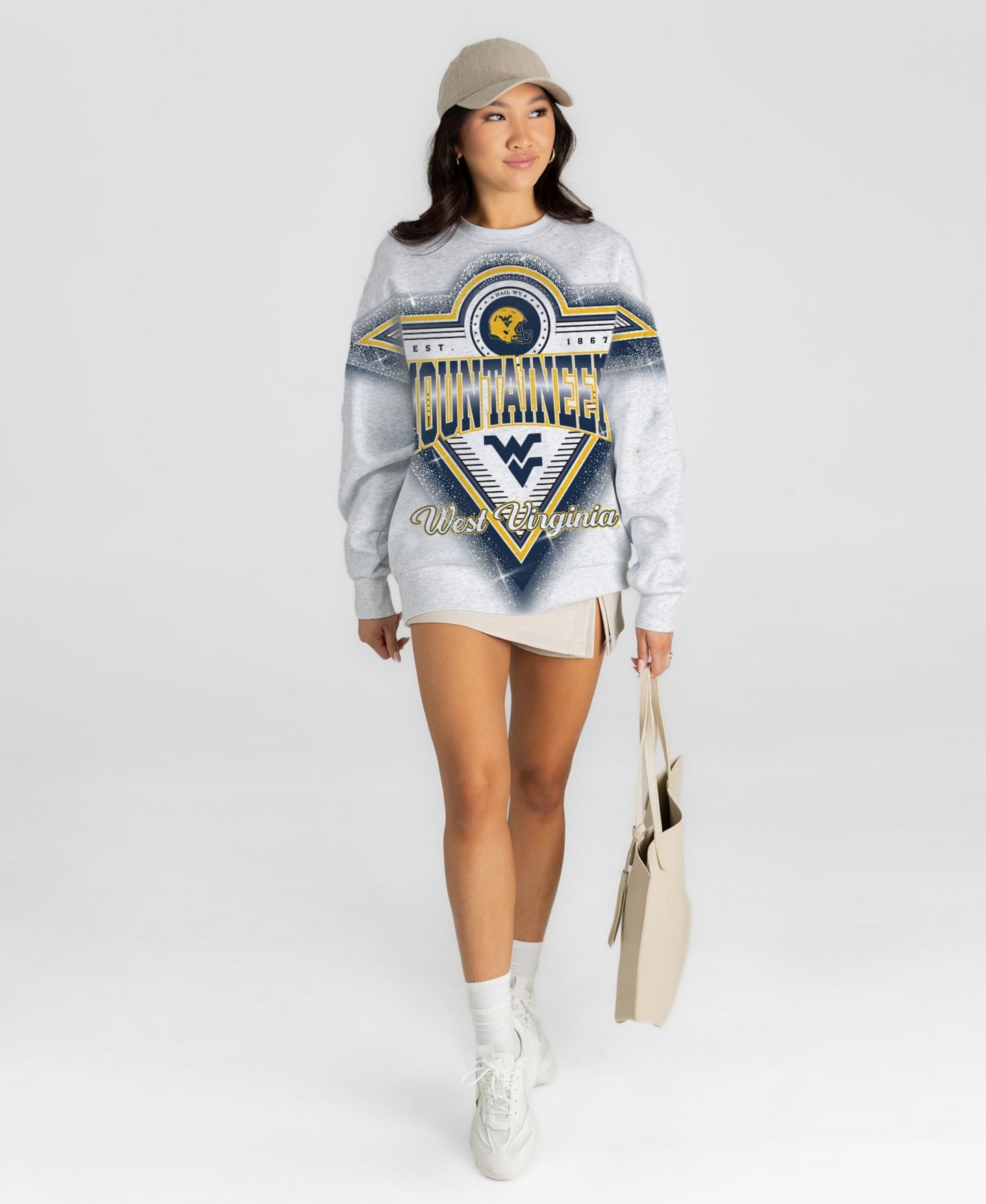 Женская толстовка Gameday Couture Heather Gray West Virginia Mountaineers Chasing Victory Rhinestone Spray Oversized Fleece — фото 5