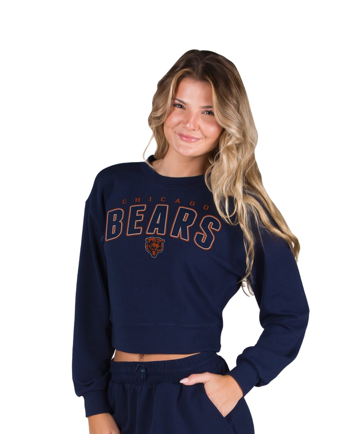 Women's Concepts Sport  Navy Chicago Bears Kingston Long Sleeve Lounge Cropped Tri-Blend Top