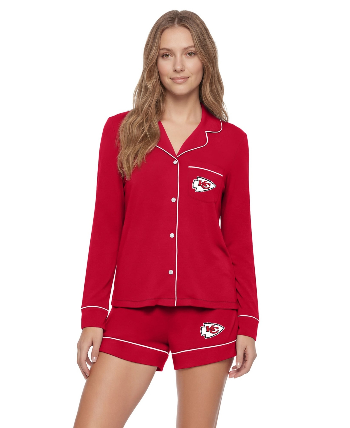 Concepts Sport Women's Red Kansas City Chiefs Medley Long-Sleeves Button-Up and Shorts Sleep Set