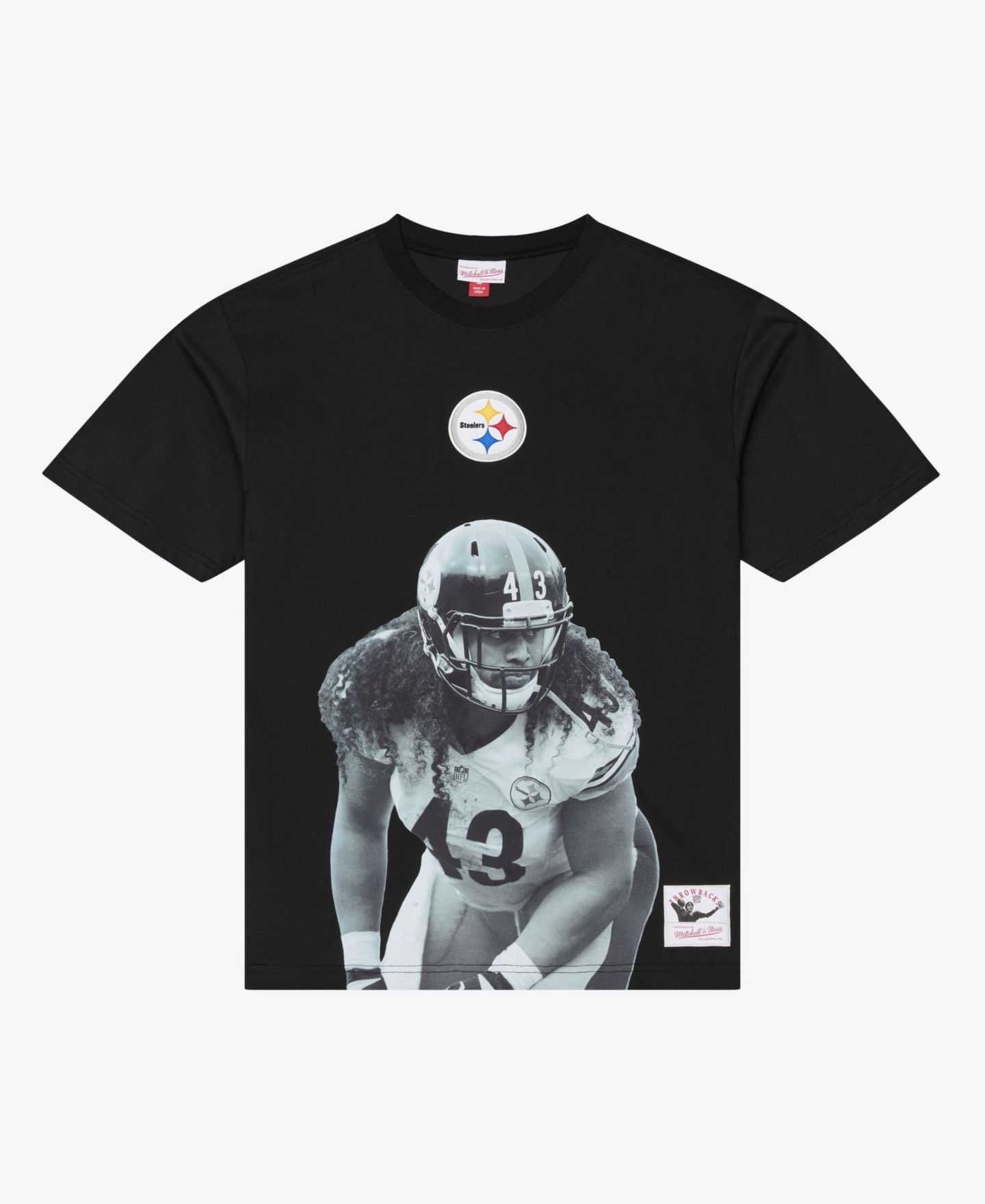 Мужская футболка Mitchell & Ness Troy Polamalu Black Pittsburgh Steelers Retired Solo Player — фото 1